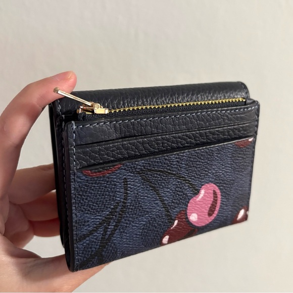 NWOT Coach Leather Wallet With Cherry Print Dark Blue/Navy Blue - Picture 2 of 5